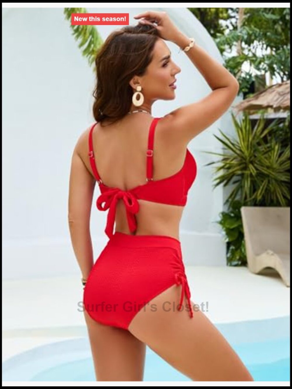 High Waisted Bikini Sets Two Piece Swimsuits Tummy Control Drawstring Swimwear - Picture 3 of 7